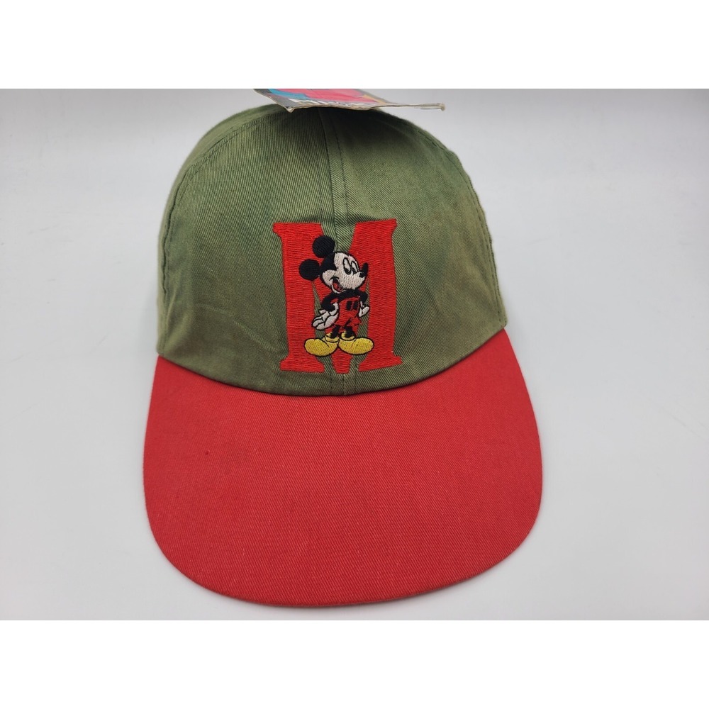Vintage Mickey Mouse Stretch Fitted (Seems S-M) Disney Hat Cap M Logo Green Red